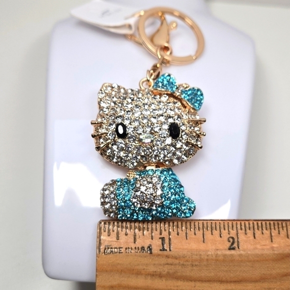 Hello Kitty Rhinestone Keychain Sky Blue and Gold Tone - Picture 4 of 7